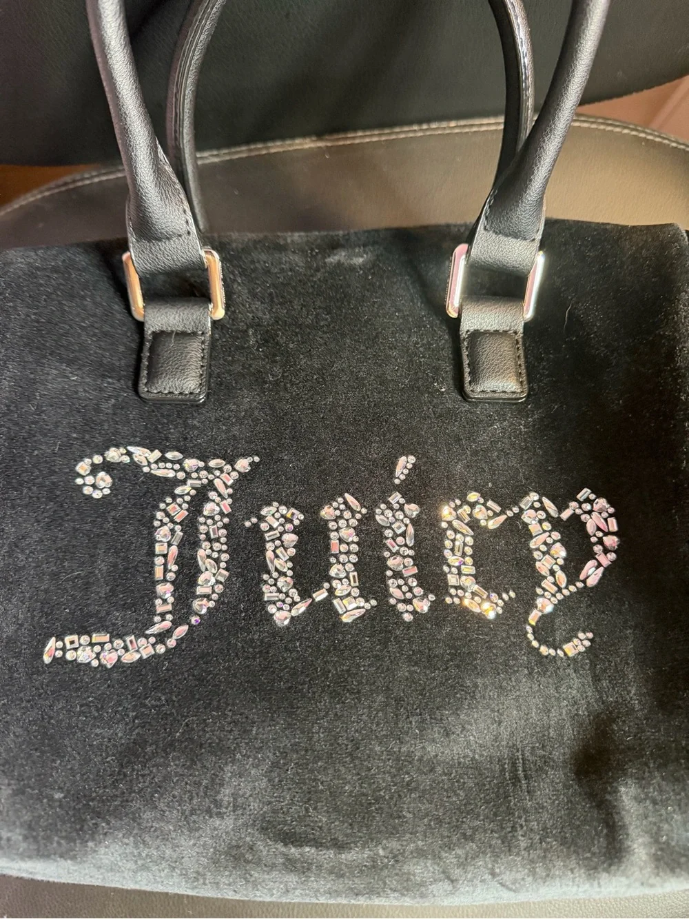 Juicy Couture Black Suede-Look Satchel with Crystal 'Juicy' Logo FINAL PRICE
